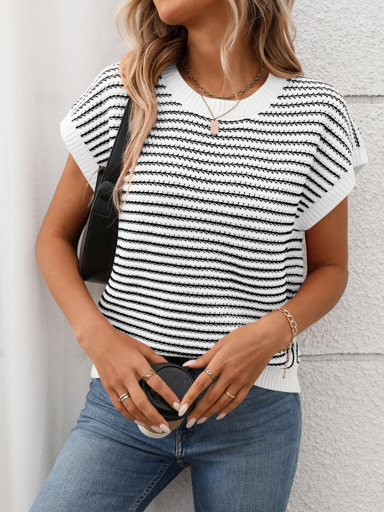 Short Sleeve Knit Top | Cable Knit Top | KoKo Kristin